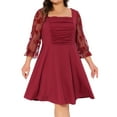 thumbnail image 1 of DARING DIVA Plus Size Square Neck Sheer Ruffle Flowy A-Line Midi Dress 3X Rose Red, 1 of 6