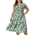 thumbnail image 1 of DARING DIVA Plus Size Square Neck and Flutter Sleeves Dress 2X Green, 1 of 6