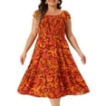 thumbnail image 1 of DARING DIVA Plus Size Square Neck and Flutter Sleeves Dress 3X Brick Red, 1 of 6