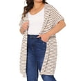 thumbnail image 1 of DARING DIVA Plus Size Stripe Short Sleeve Open Front Cardigan 1X Khaki, 1 of 6