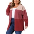 thumbnail image 1 of DARING DIVA Plus Size Striped Block Open Front Cardigan Sweater Coat 3X Red Pink, 1 of 5