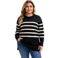 thumbnail image 1 of DARING DIVA Plus Size Striped Long Sleeve Crewneck Pullover Sweater 2X Black, 1 of 5