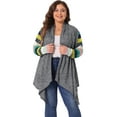 thumbnail image 1 of DARING DIVA Plus Size Striped Open Front Knit Cardigan Sweaters Shrugs 4X Dark Grey, 1 of 6