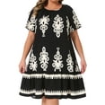thumbnail image 1 of DARING DIVA Plus Size Summer Boho Short Sleeve Flared Midi Dress 3X Black, 1 of 7