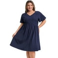 thumbnail image 1 of DARING DIVA Plus Size Summer V Neck Ruffle Short Sleeves Dress 1X Navy Blue, 1 of 5