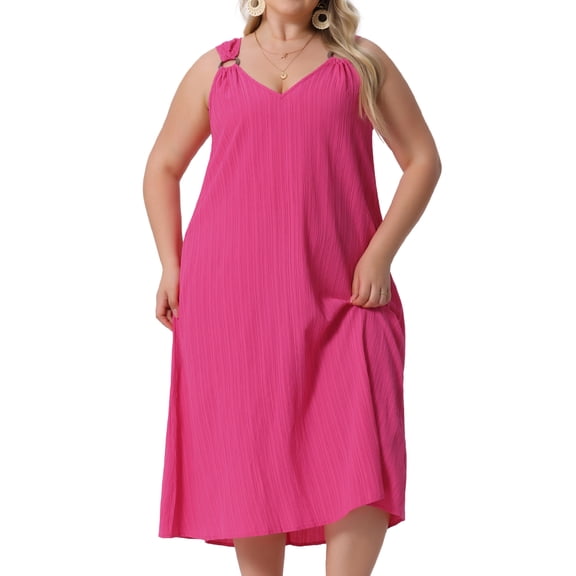 DARING DIVA Plus Size Summer V Neck Sleeveless Beach Dress 1X Hot Pink