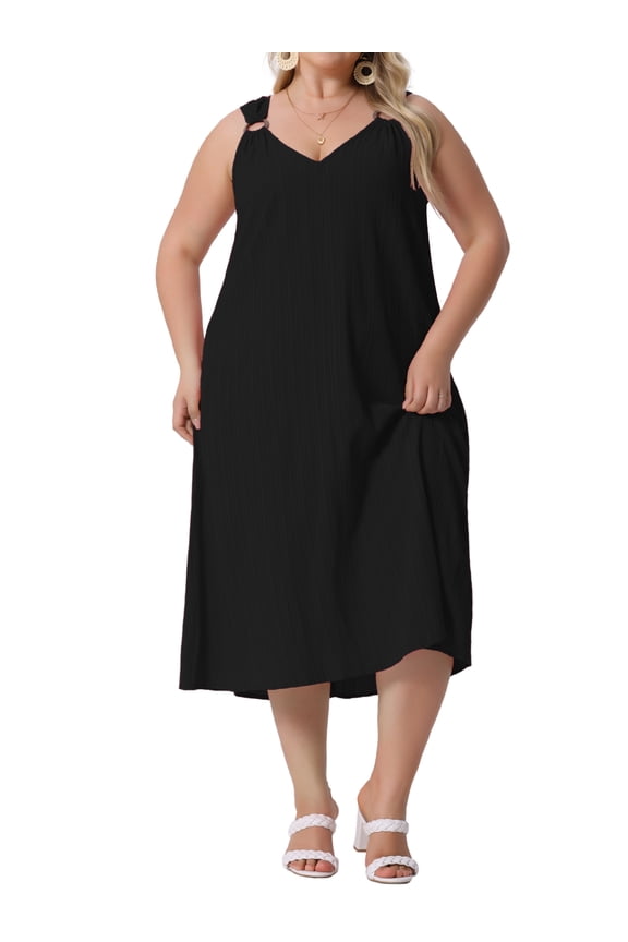 Plus Size Summer V Neck Sleeveless Beach Dress 2X Black
