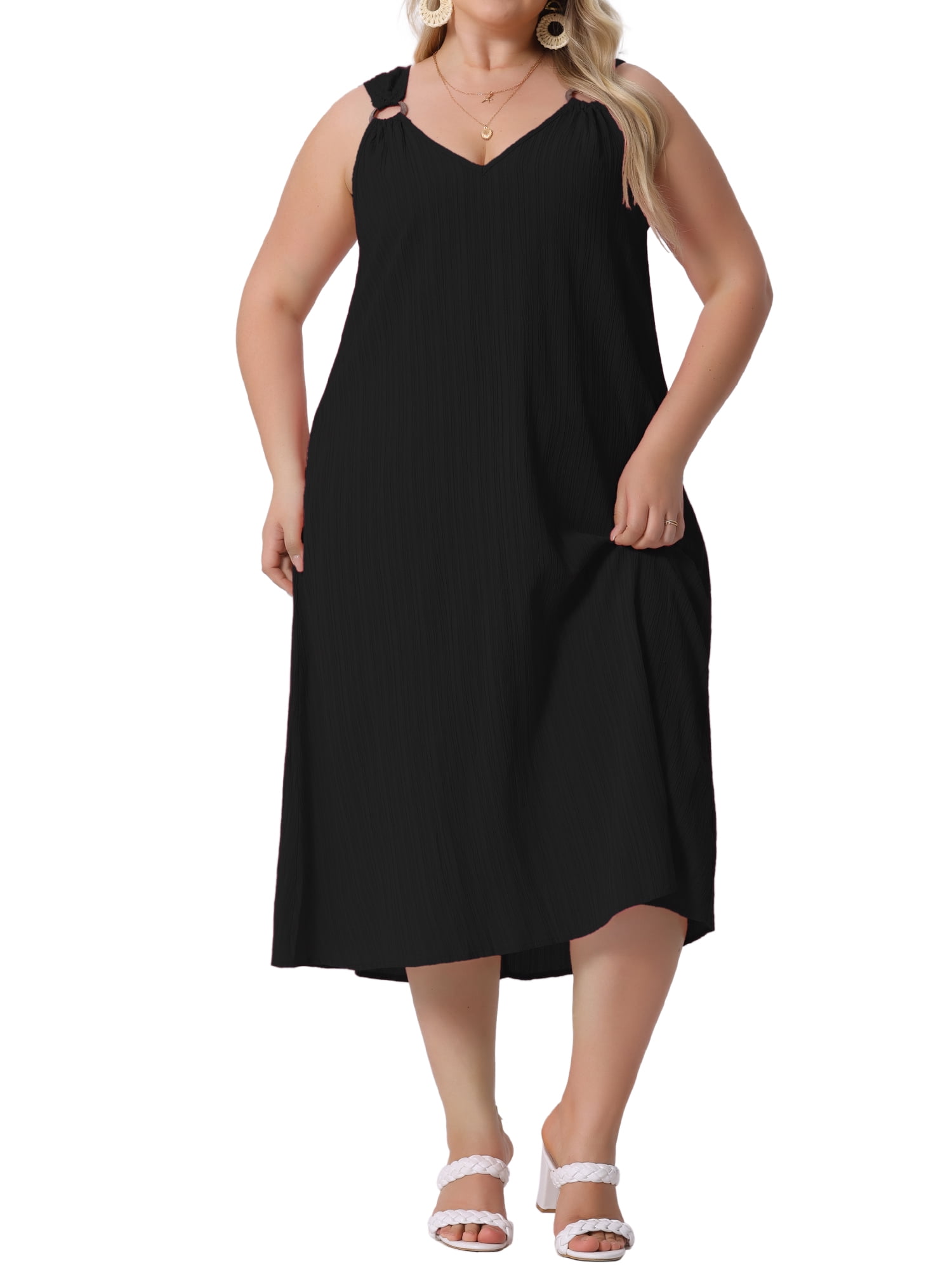 DARING DIVA Plus Size Summer V Neck Sleeveless Beach Dress 3X Black