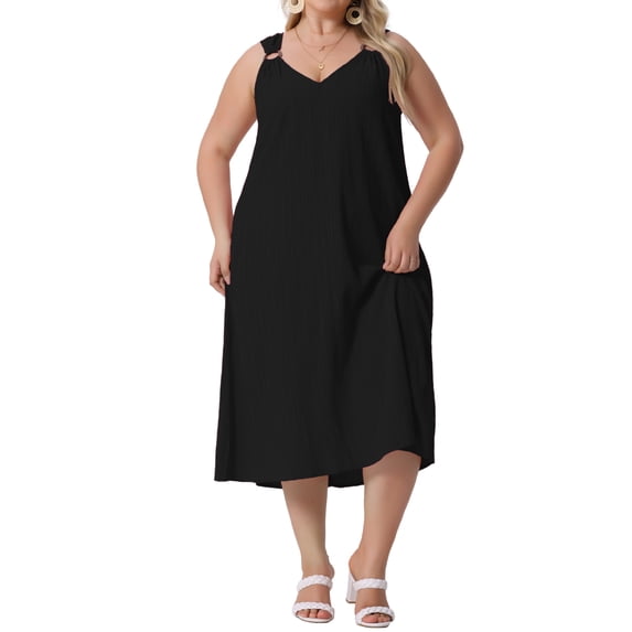 DARING DIVA Plus Size Summer V Neck Sleeveless Beach Dress 4X Black ...