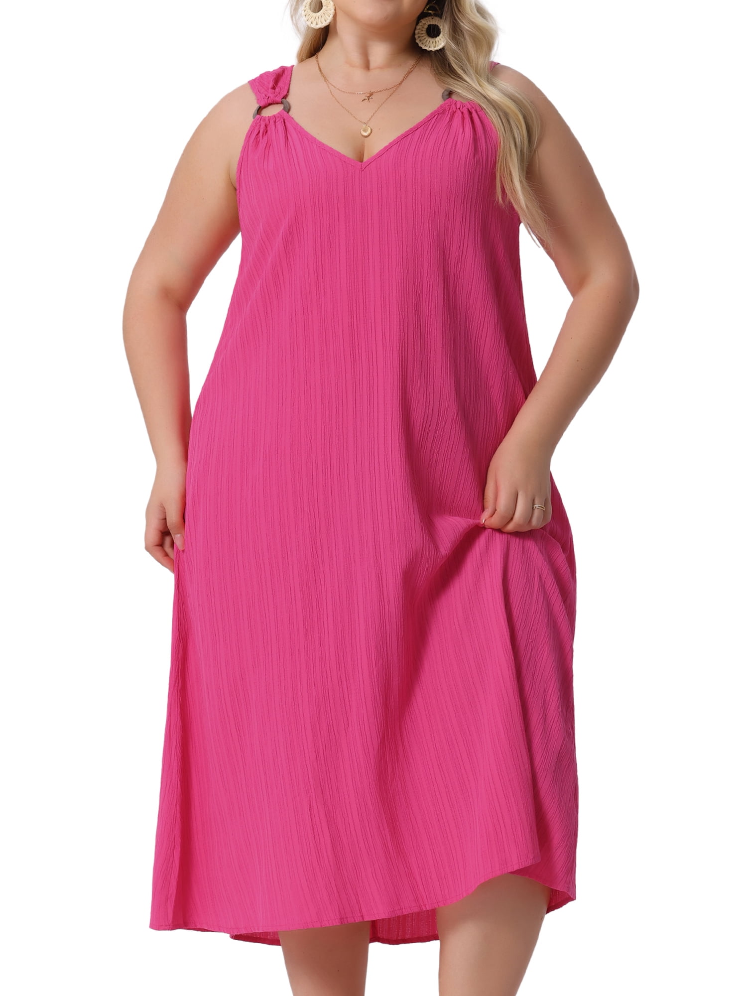 DARING DIVA Plus Size Summer V Neck Sleeveless Beach Dress 4X Hot Pink