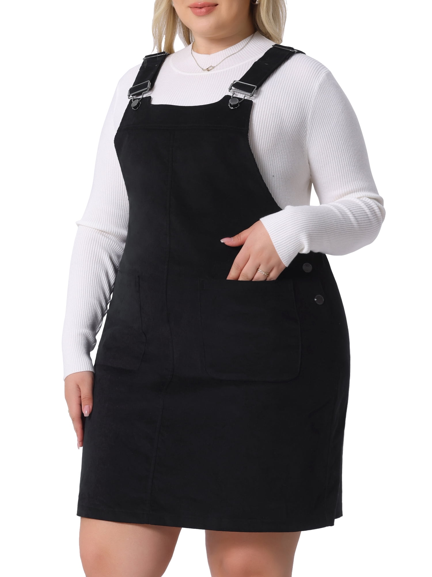 DARING DIVA Plus Size Suspender Skirt Strap Pinafore Corduroy Dress 1X Black