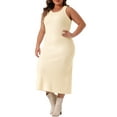 thumbnail image 1 of DARING DIVA Plus Size Sweater Crew Neck Sleeveless Midi Tank Dress 1X Beige, 1 of 6