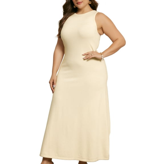 DARING DIVA Plus Size Sweater Crewneck Knit Sweater Tank Dress 1X Apricot