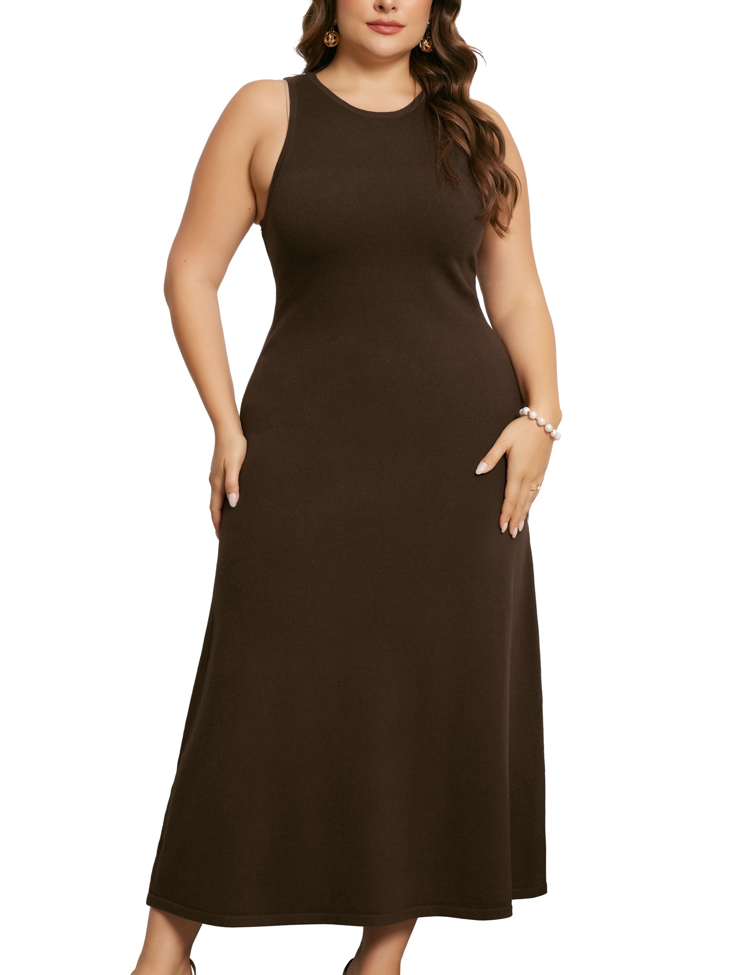 DARING DIVA Plus Size Sweater Crewneck Knit Sweater Tank Dress 2X Brown