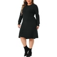 thumbnail image 1 of DARING DIVA Plus Size Sweater Fall Crew Neck Long Sleeve Dress 1X Black, 1 of 6
