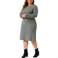 thumbnail image 1 of DARING DIVA Plus Size Sweater Fall Crew Neck Long Sleeve Dress 1X Gray, 1 of 6