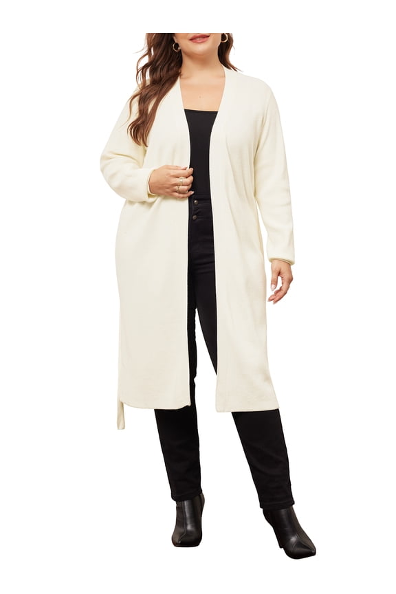 Plus Size Sweater Knit Long Sleeve Belted Overwear 1X Beige