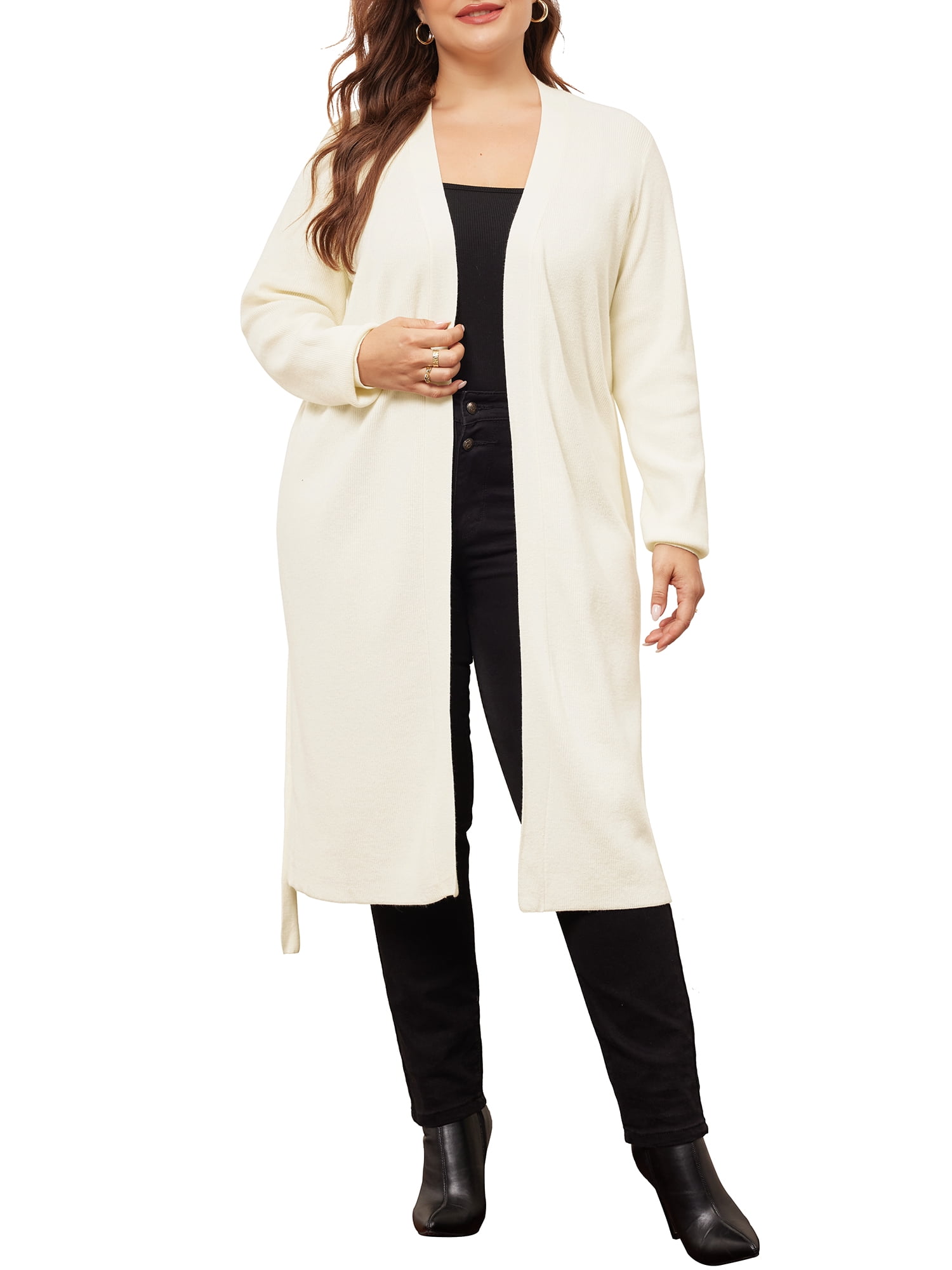 DARING DIVA Plus Size Sweater Knit Long Sleeve Belted Overwear 2X Beige
