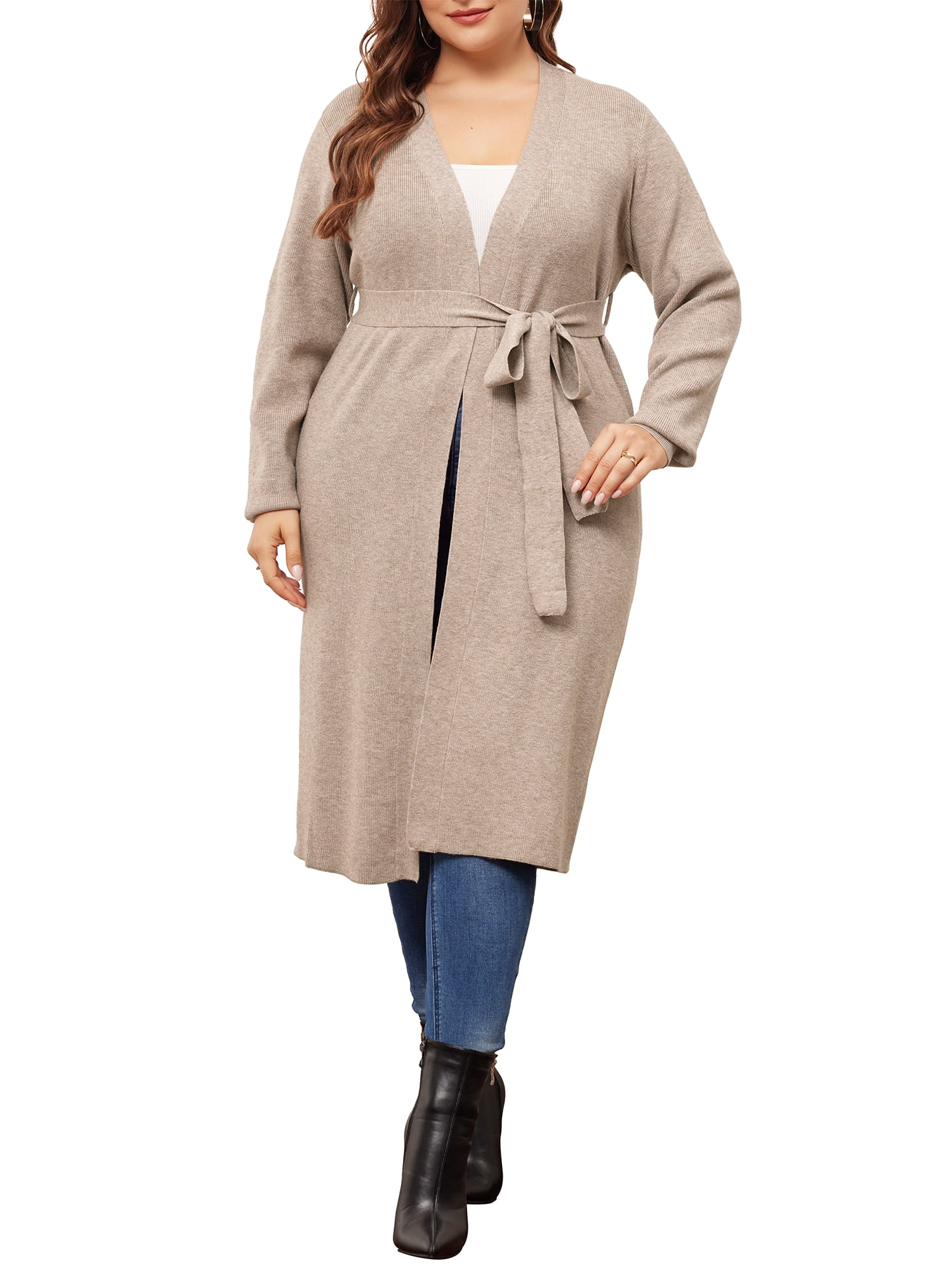 DARING DIVA Plus Size Sweater Knit Long Sleeve Belted Overwear 2X Khaki