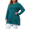 thumbnail image 1 of DARING DIVA Plus Size Sweaters Round Neck Knit Loose Pocket Pullover Top 2X Lake Blue, 1 of 6