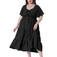 thumbnail image 1 of DARING DIVA Plus Size Sweetheart Neck Ruffle Flowy A Line Dress 1X Black, 1 of 6