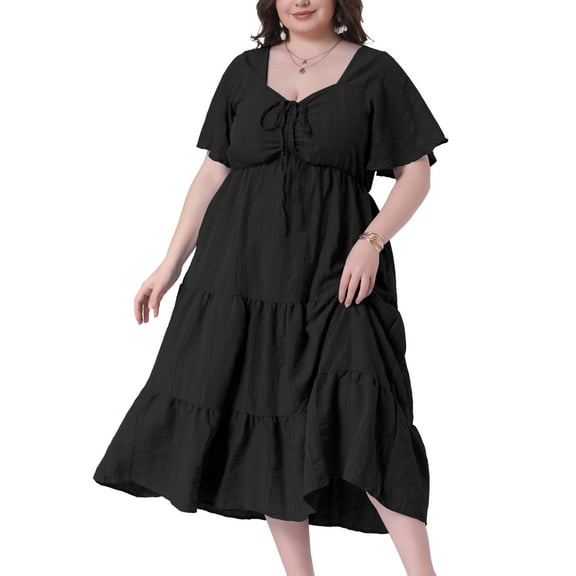 DARING DIVA Plus Size Sweetheart Neck Ruffle Flowy A Line Dress 1X Black