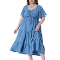 thumbnail image 1 of DARING DIVA Plus Size Sweetheart Neck Ruffle Flowy A Line Dress 1X Blue, 1 of 6