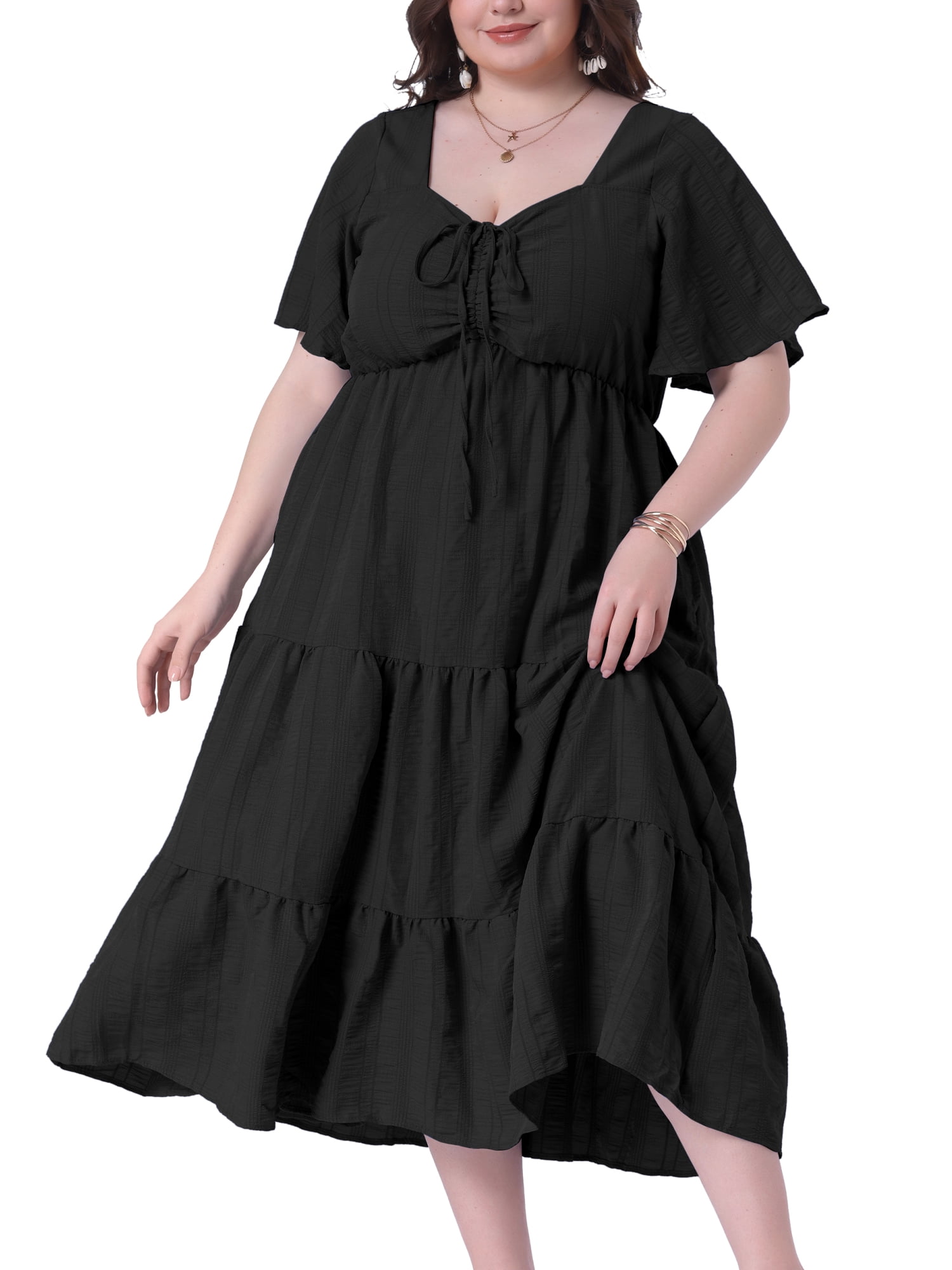 DARING DIVA Plus Size Sweetheart Neck Ruffle Flowy A Line Dress 5X Black