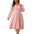 thumbnail image 1 of DARING DIVA Plus Size Swiss Dots Wrap V Neck Knee Length Dress 4X Pink, 1 of 6