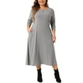 thumbnail image 1 of DARING DIVA Plus Size T-Shirt Crew Neck Button Long Sleeve Dress 3X Gray, 1 of 6