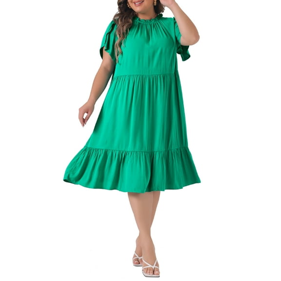 DARING DIVA Plus Size Tie Back Boat Neck Midi Length Dress 2X Green