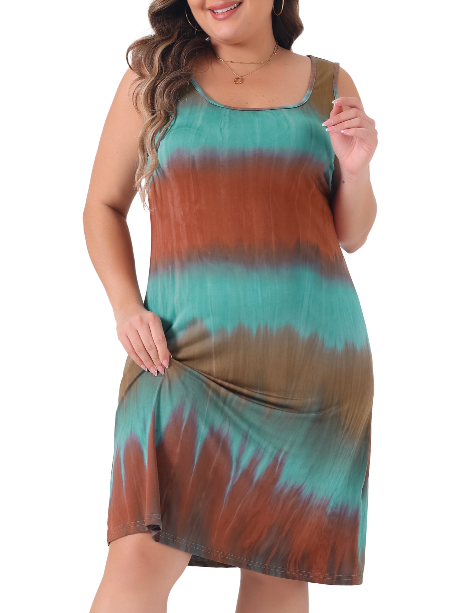 DARING DIVA Plus Size Tie Dye Sleeveless Sundress Casual Tank Dress 3X Blue Brown