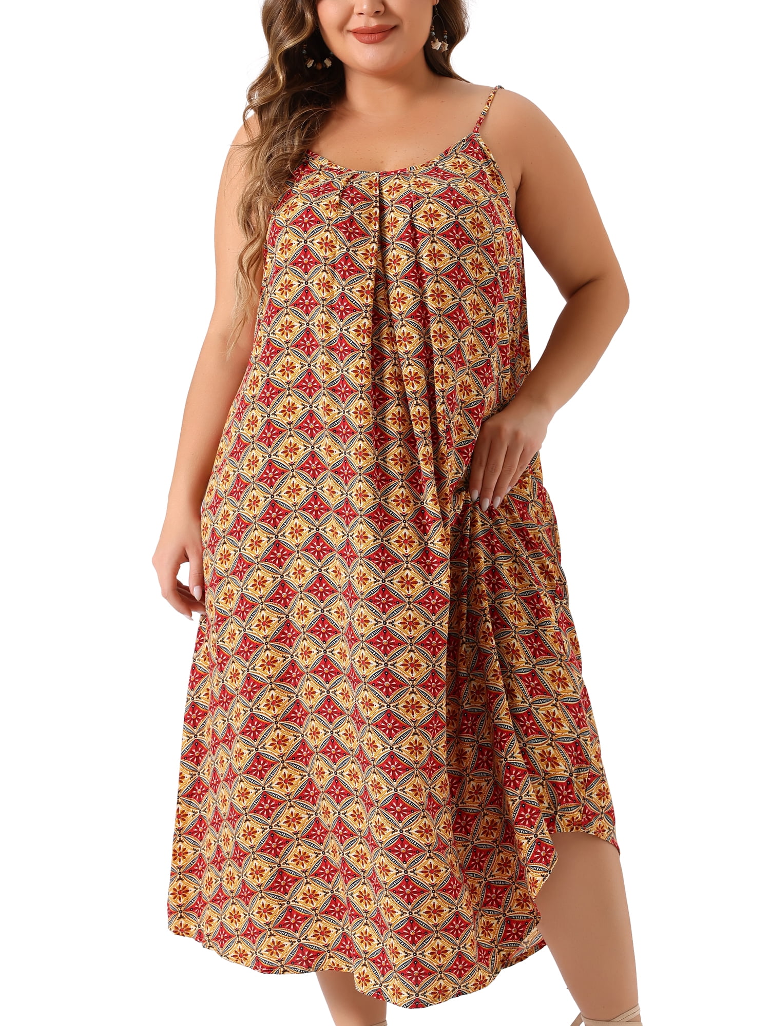 DARING DIVA Plus Women's Size Bohemian Spaghetti Straps Long Dress 1X Red