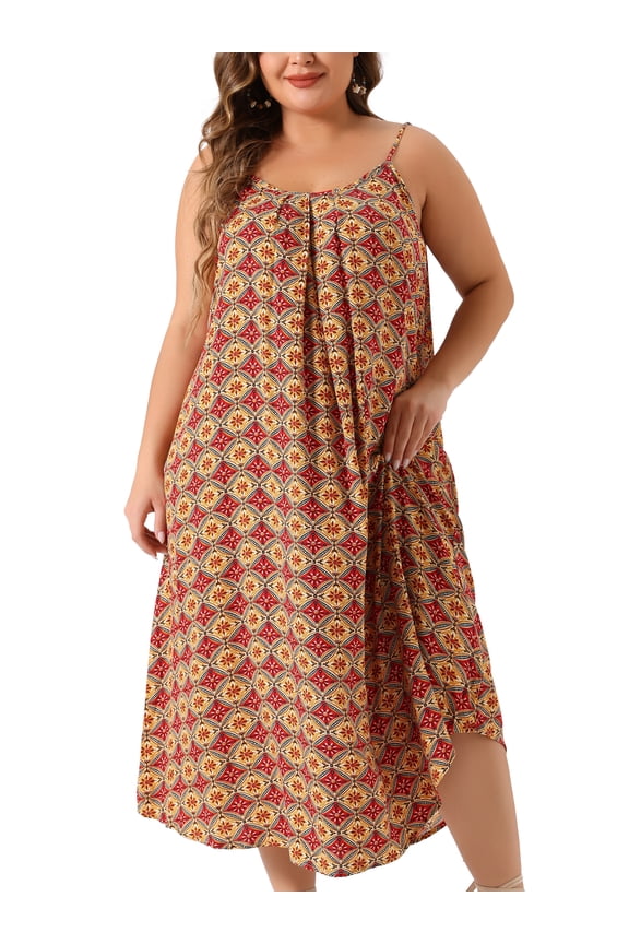 Plus Size Tie Dye Spaghetti Strap Beach Long Maxi Dress 2X Red