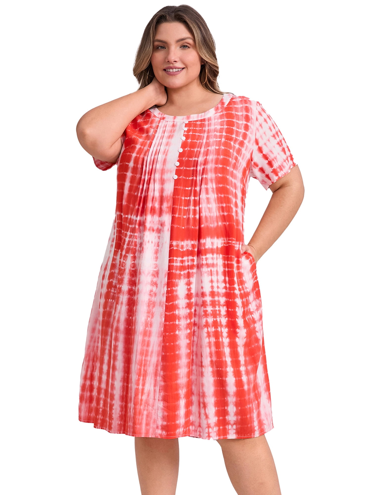 DARING DIVA Plus Size Tie Dye Summer Short Sleeves Dress 2X Orange