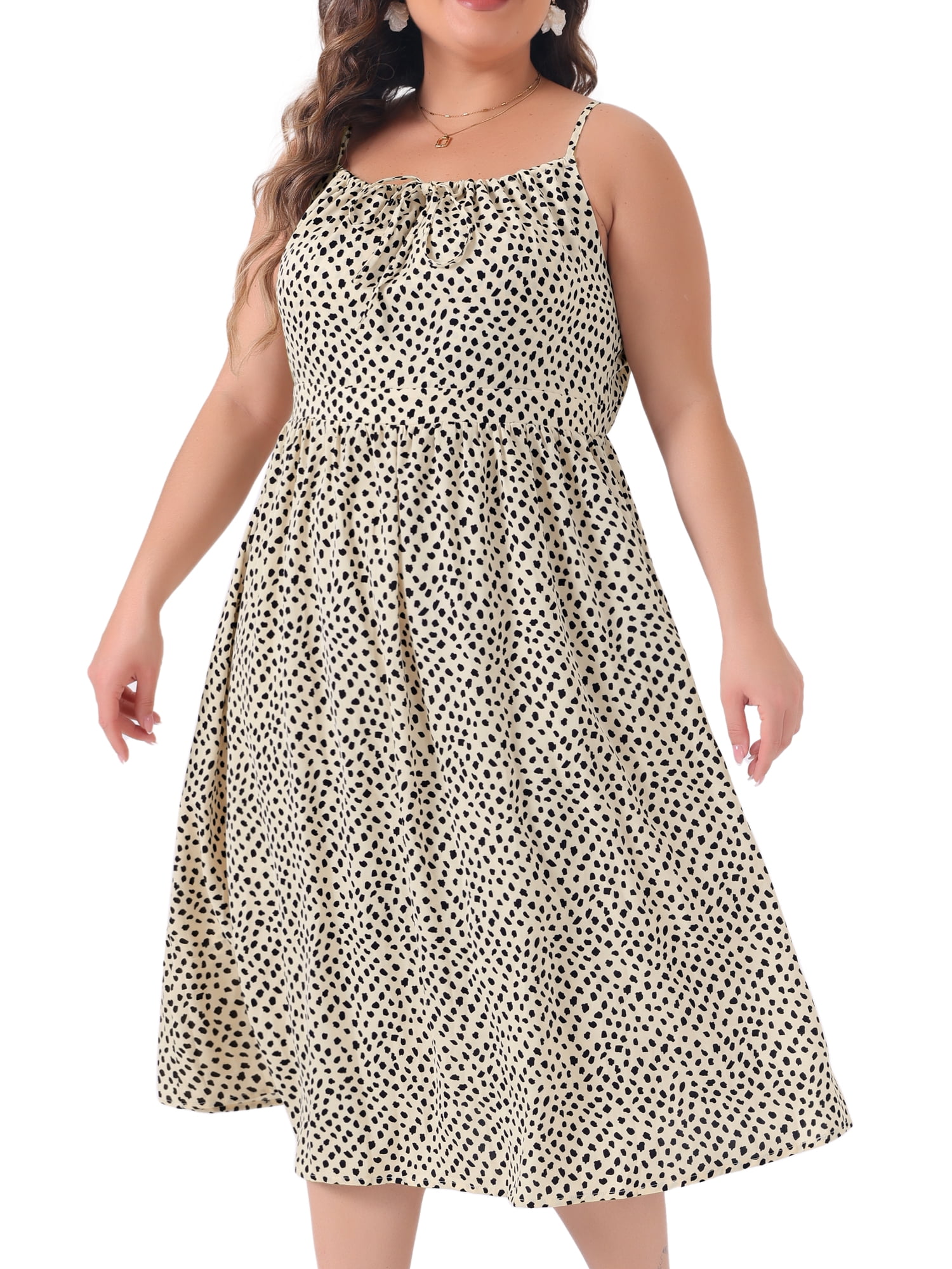 DARING DIVA Plus Size Tie Front Spaghetti Strap Midi Floral Dress 1X Beige