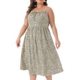 thumbnail image 1 of DARING DIVA Plus Size Tie Front Spaghetti Strap Midi Floral Dress 1X Beige, 1 of 6