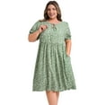 thumbnail image 1 of DARING DIVA Plus Size Tie Neck Short Sleeves Floral A-Line Dress 3X Light Green, 1 of 5