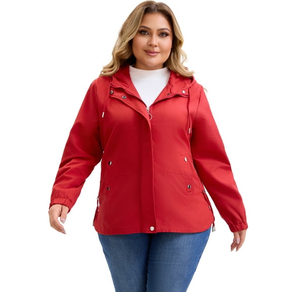 DARING DIVA Plus Size Trench Lightweight Anorak Zip Up Jacket 2X Burgundy
