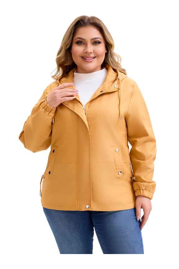 Plus Size Trench Lightweight Anorak Zip Up Jacket 2X Gold