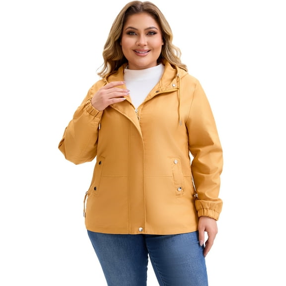 DARING DIVA Plus Size Trench Lightweight Anorak Zip Up Jacket 2X Gold