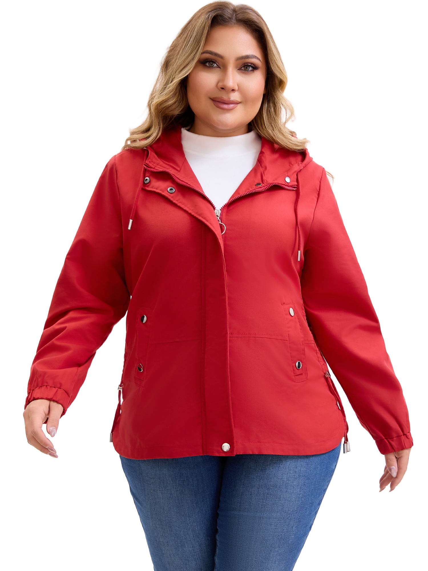 DARING DIVA Plus Size Trench Lightweight Anorak Zip Up Jacket 3X Burgundy