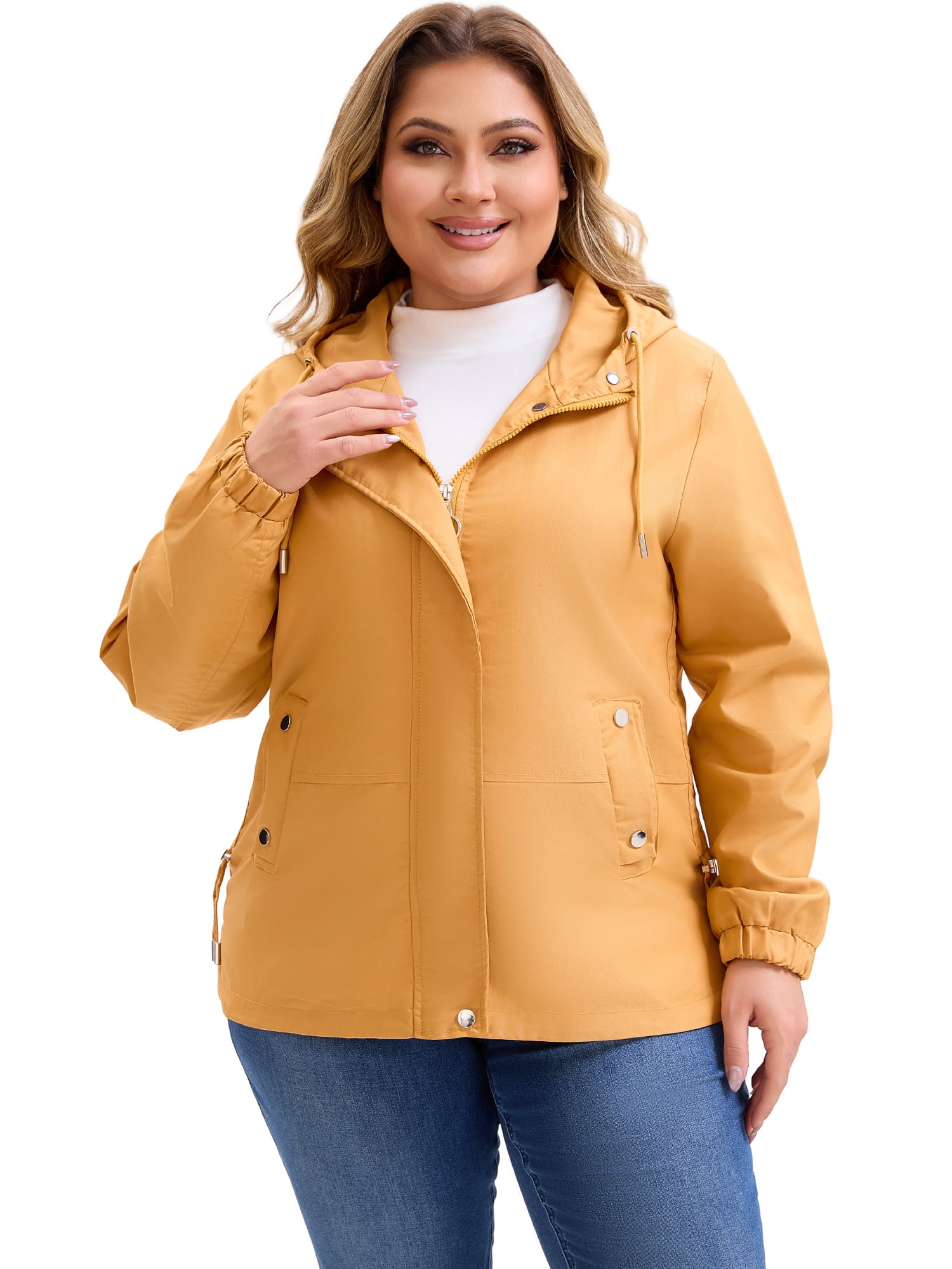 DARING DIVA Plus Size Trench Lightweight Anorak Zip Up Jacket 3X Gold