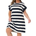 thumbnail image 1 of DARING DIVA Plus Size Tunic Short Sleeve Striped Casual t Shirt Dress 1X Blue, 1 of 7