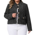 thumbnail image 1 of DARING DIVA Plus Size Tweed Stand Collar Button Down Blazer Jacket 1X Black, 1 of 5