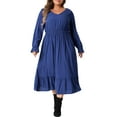 thumbnail image 1 of DARING DIVA Plus Size V Neck High Waist Ruffle Long Sleeve Dress 1X Royal Blue, 1 of 6