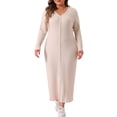 thumbnail image 1 of DARING DIVA Plus Size V Neck Ribbed Knit Button Down Bodycon Dress 1X Apricot, 1 of 6