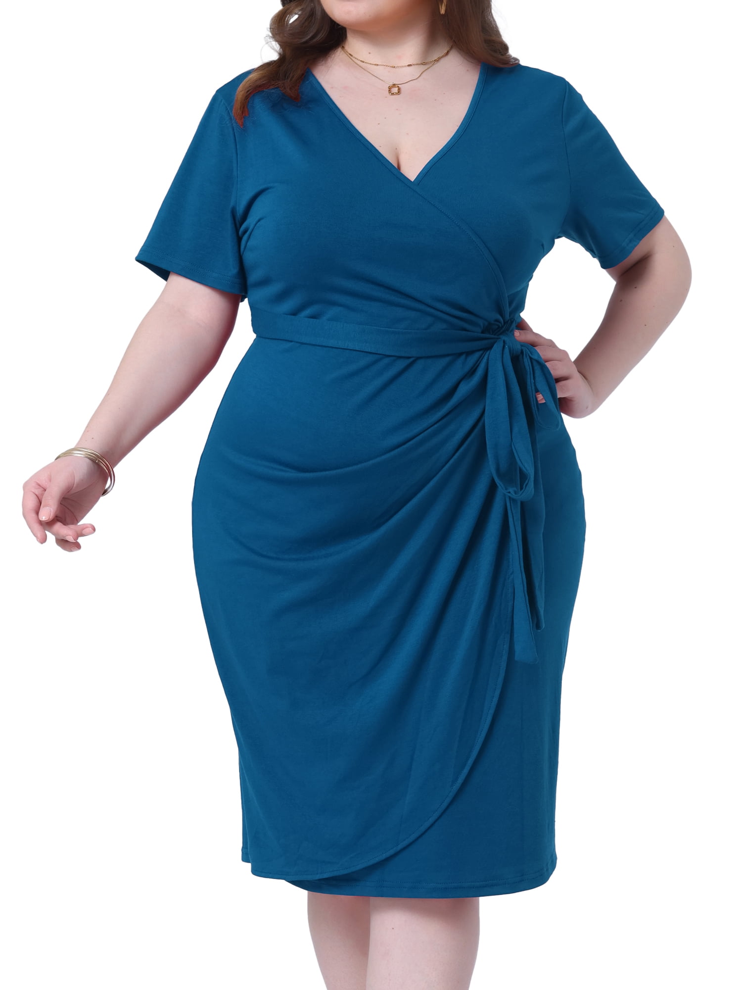 Lindas W1092 Full Length Jewel Belt Deep Illusion V-Neck Plus Size Dress