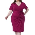 thumbnail image 1 of DARING DIVA Plus Size V Neck Ruched Wrap Belt Dress 2X Burgundy, 1 of 6