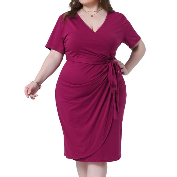 DARING DIVA Plus Size V Neck Ruched Wrap Belt Dress 2X Burgundy